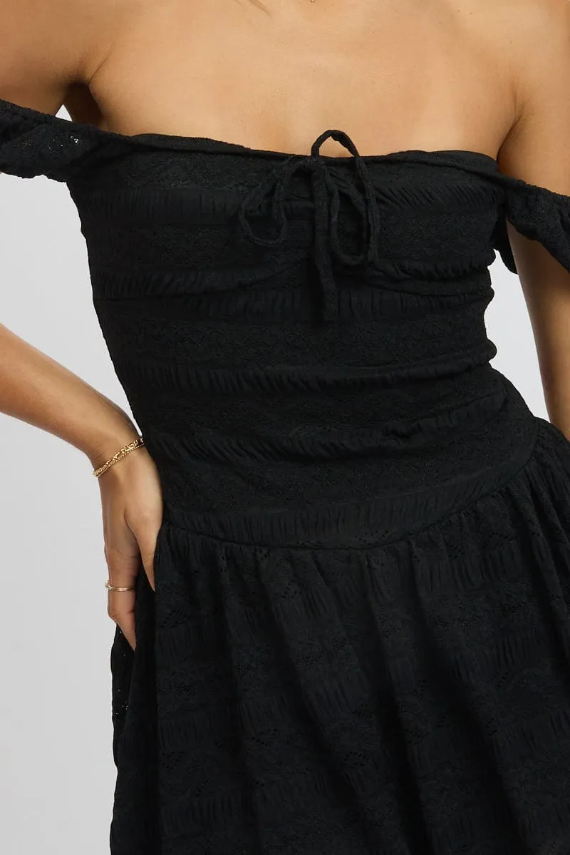 Black Fit And Flare Dress Drop Waist Mini