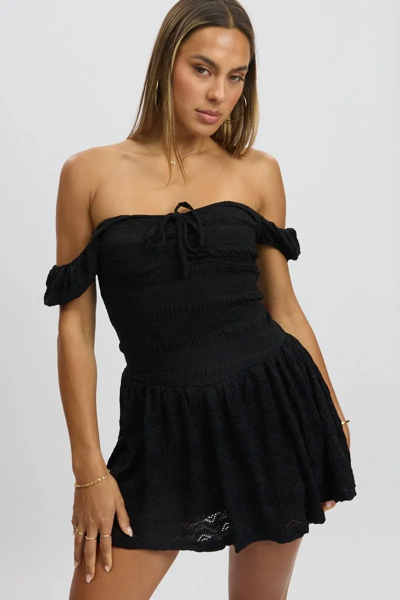 Black Fit And Flare Dress Drop Waist Mini