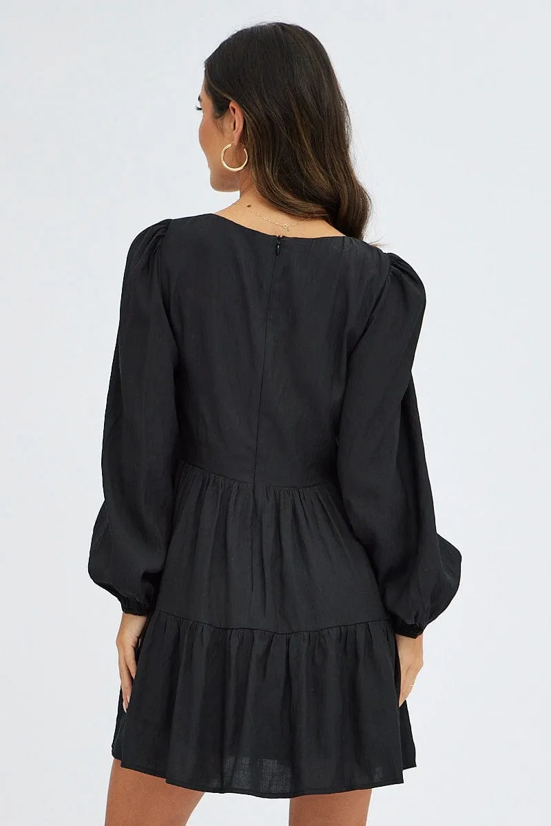 Black Fit And Flare Dress Long Sleeve Mini