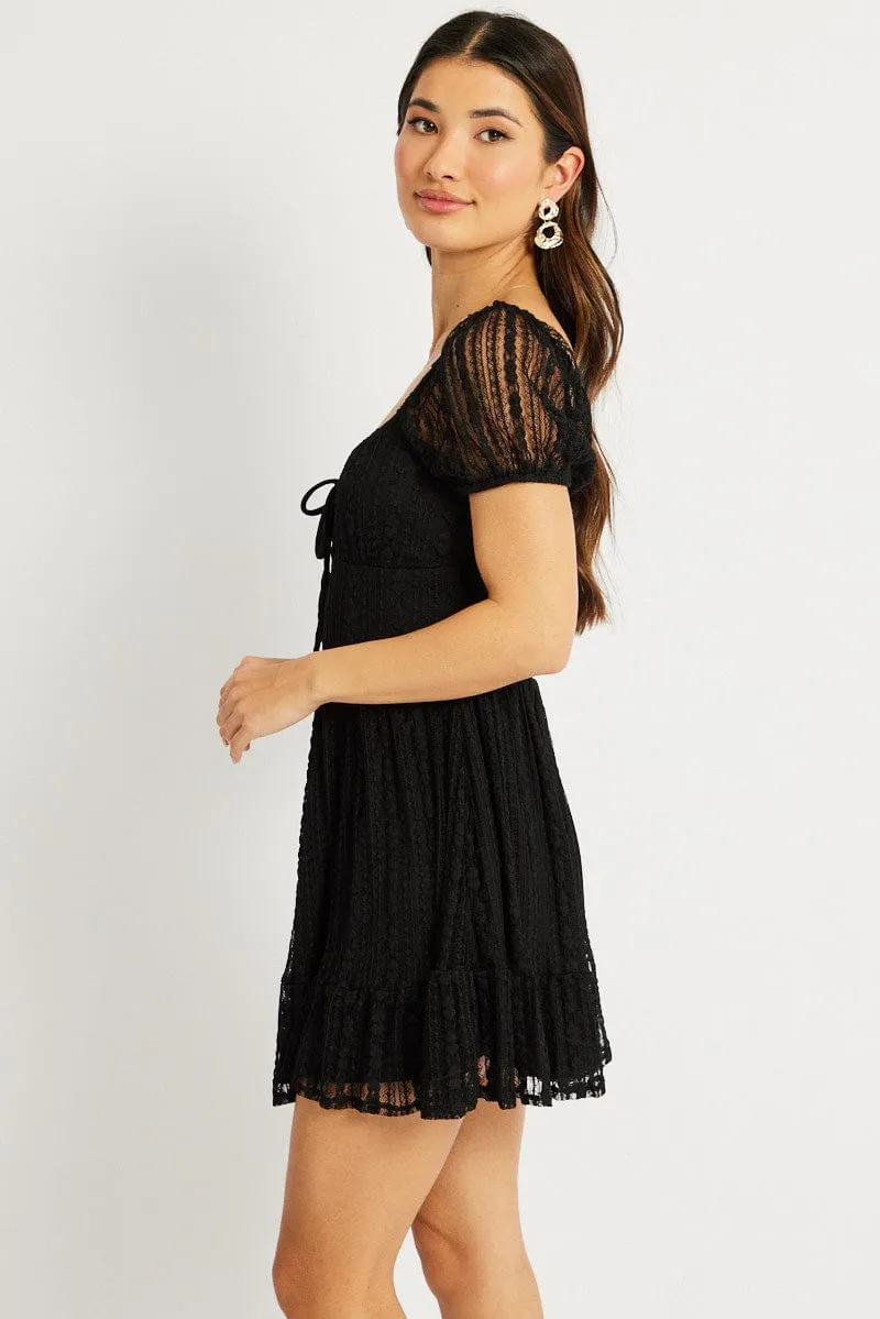 Black Fit And Flare Dress Mini Lace