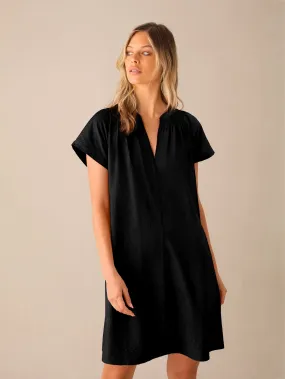 Black Gathered Neck Short Dress