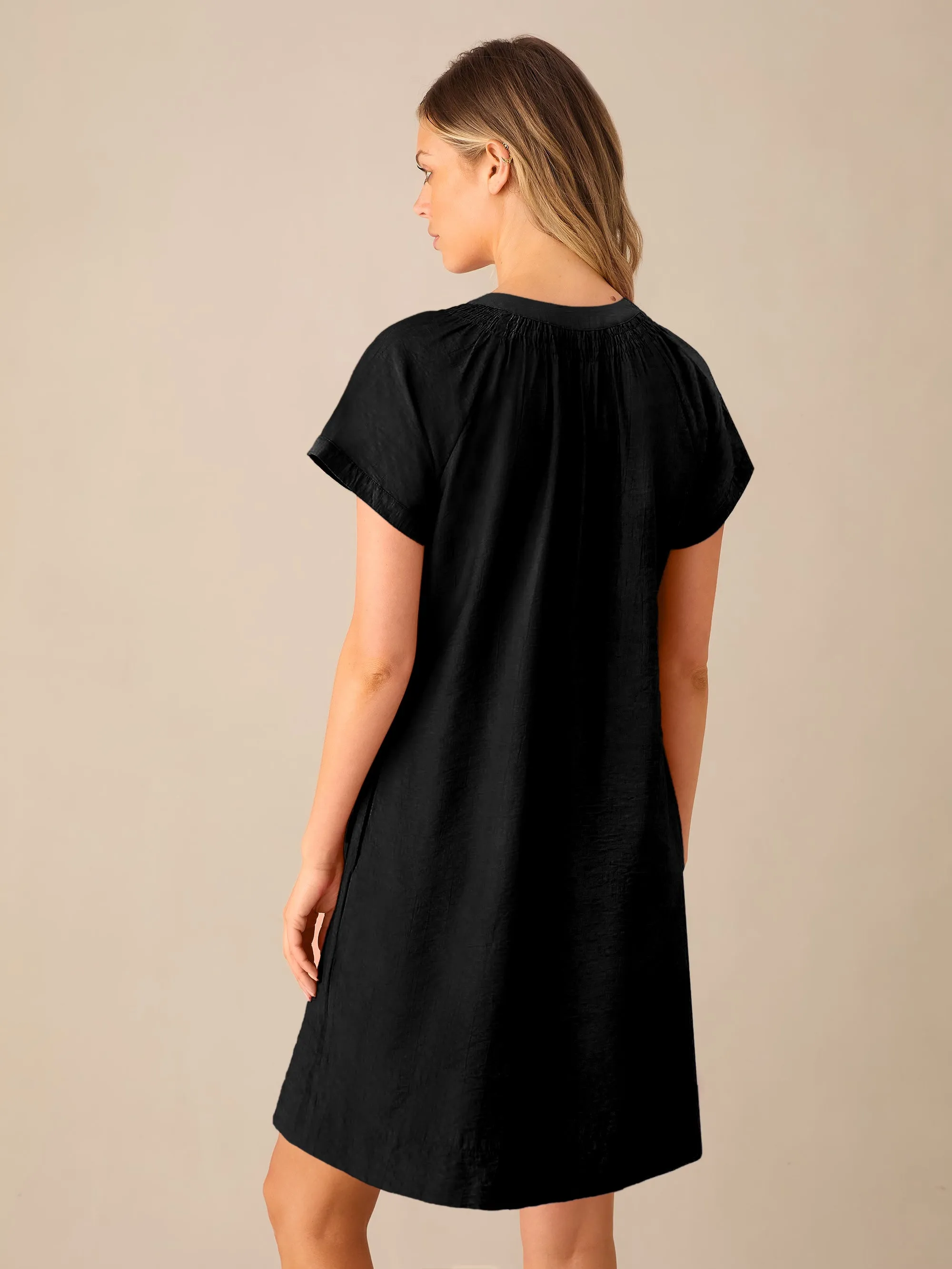 Black Gathered Neck Short Dress