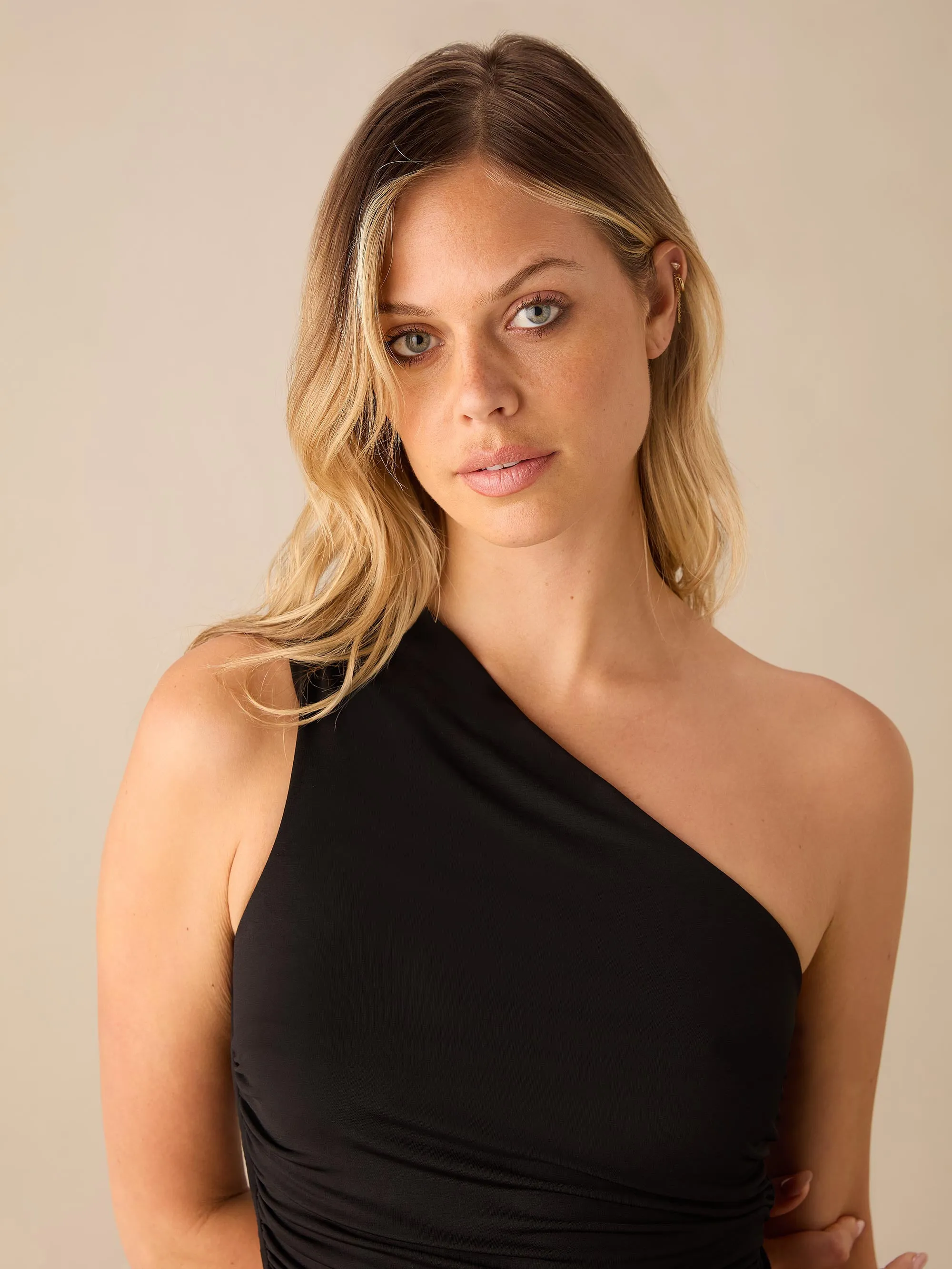 Black Jersey One Shoulder Top