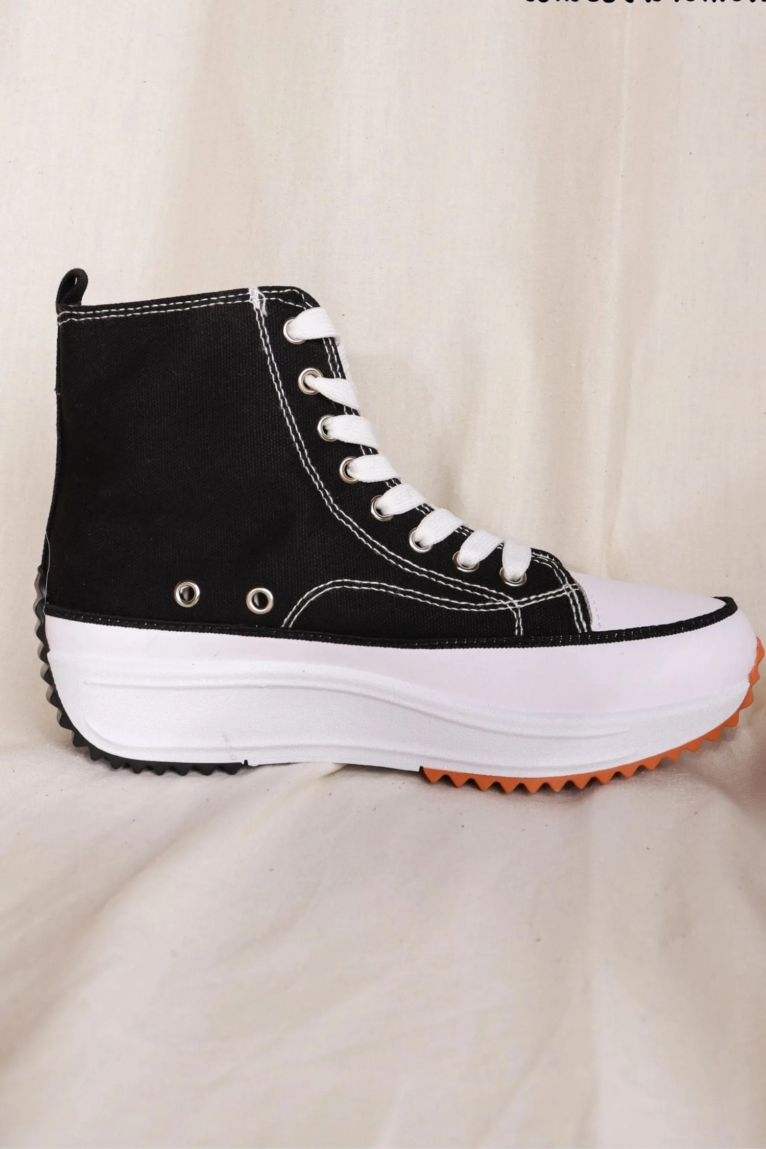 Black Platform Lace Up Canvas Shoes