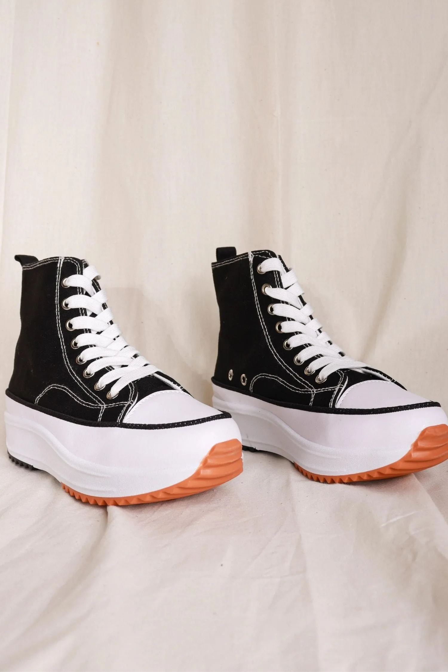 Black Platform Lace Up Canvas Shoes