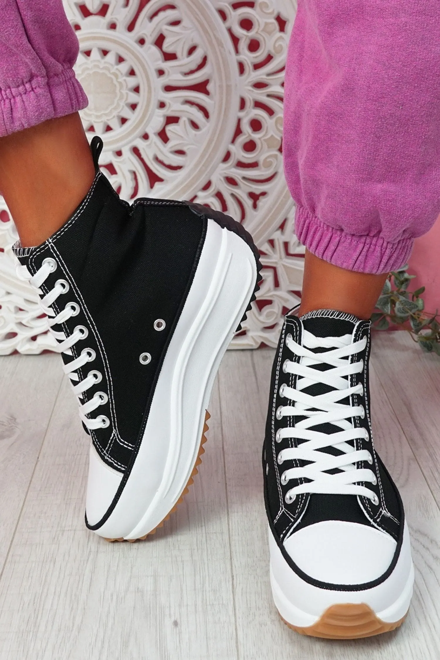 Black Platform Lace Up Canvas Shoes