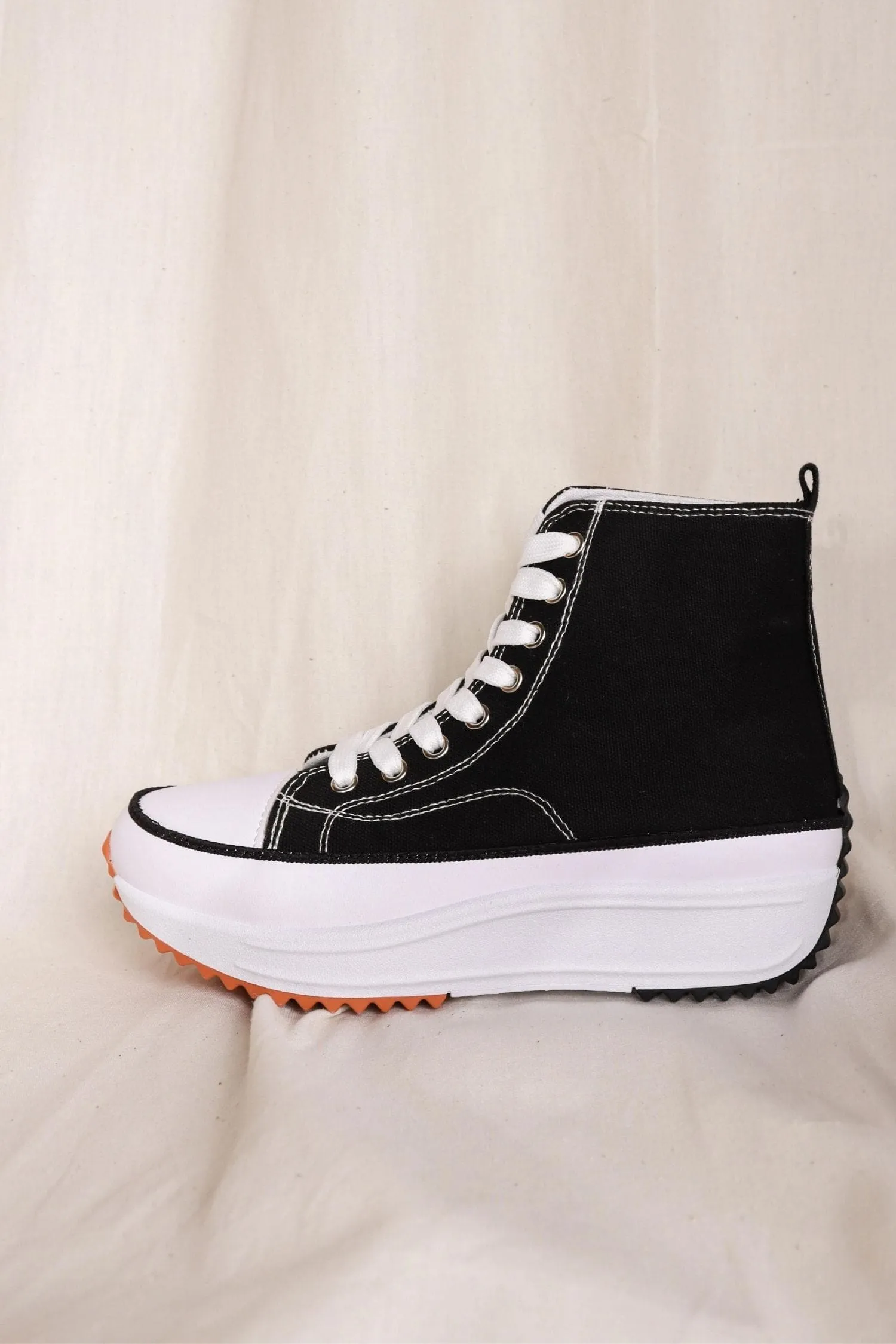 Black Platform Lace Up Canvas Shoes