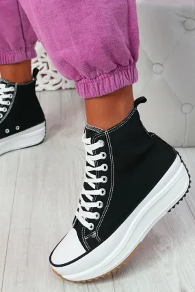 Black Platform Lace Up Canvas Shoes