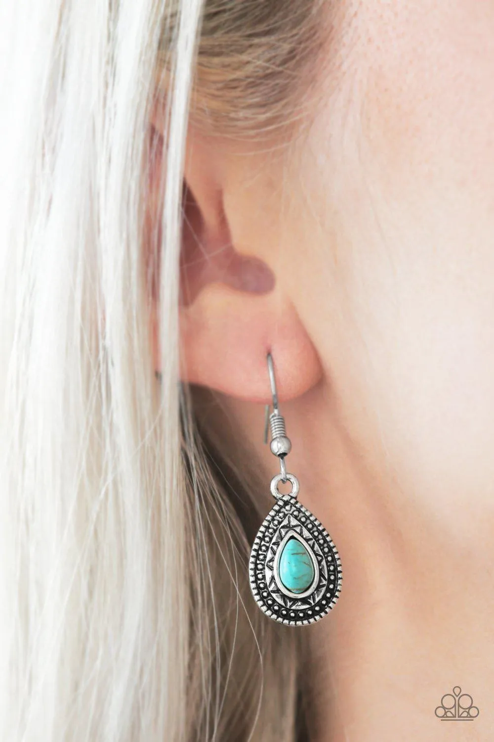 Blazing Beauty Turquoise Blue Stone Teardrop Earrings - Paparazzi Accessories