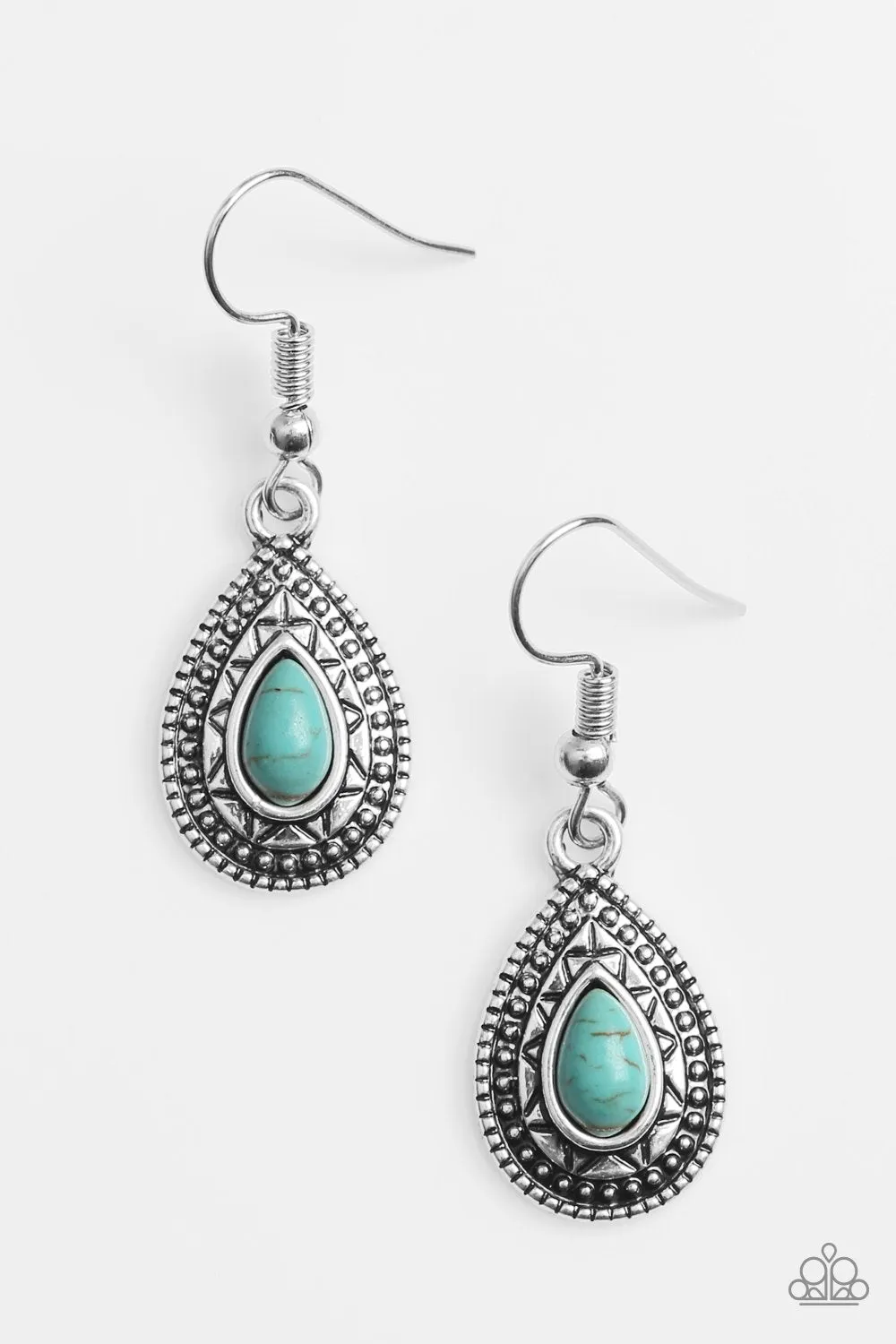 Blazing Beauty Turquoise Blue Stone Teardrop Earrings - Paparazzi Accessories