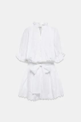 Blouson Poplin Dress in White