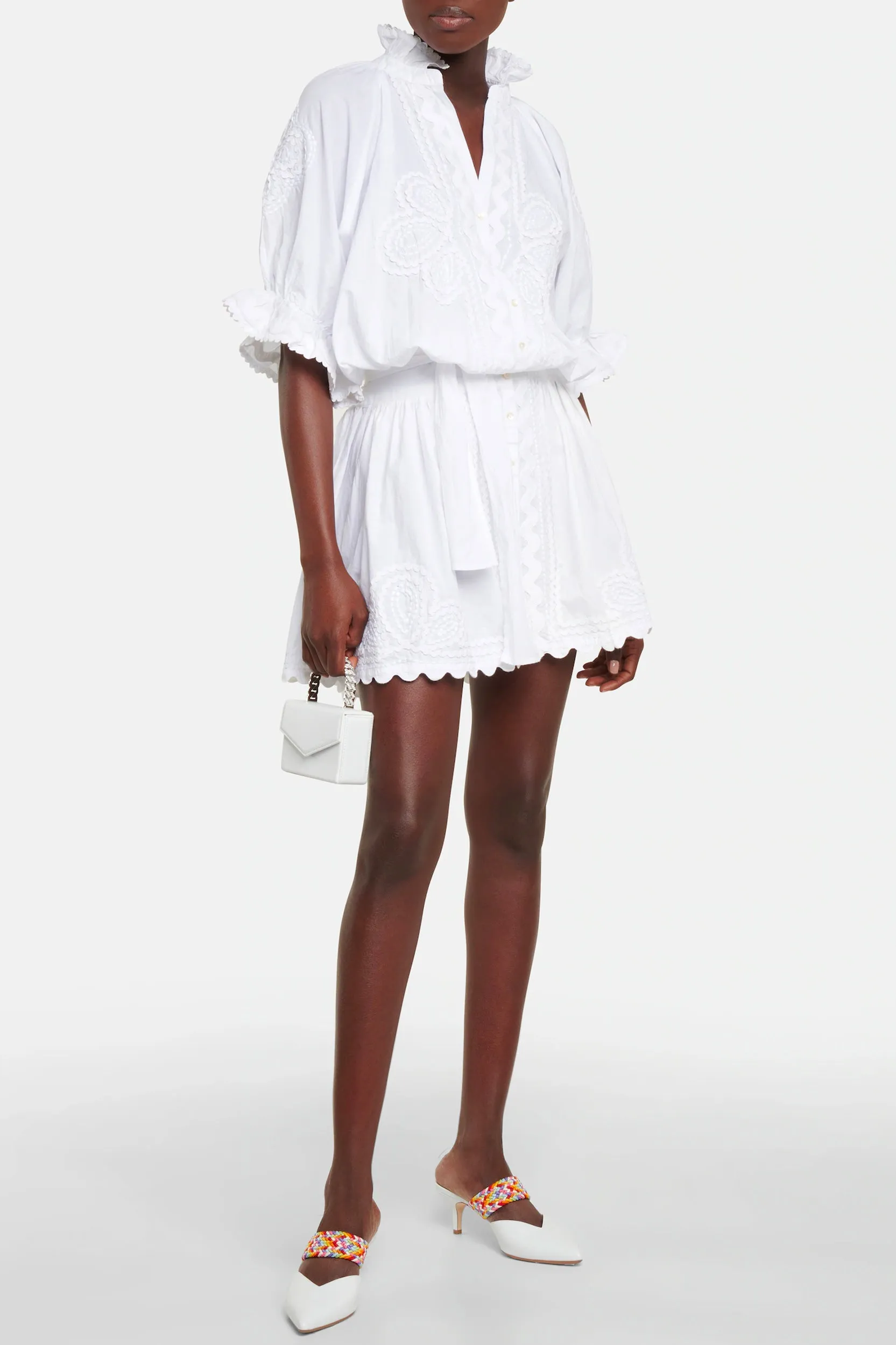 Blouson Poplin Dress in White