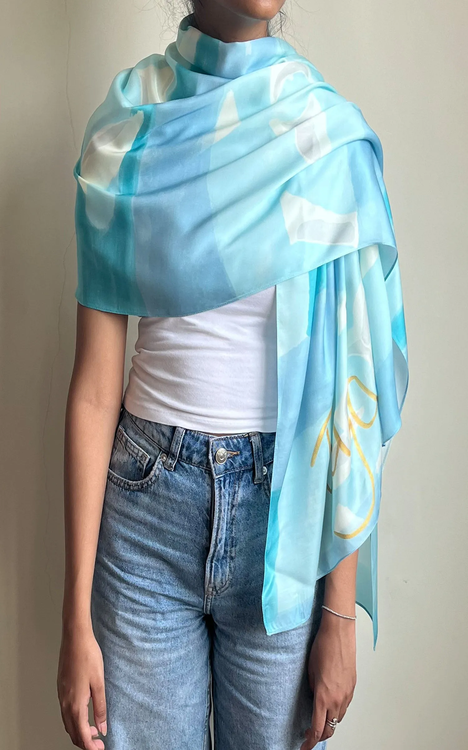 Blue Abstract Printed Scarf