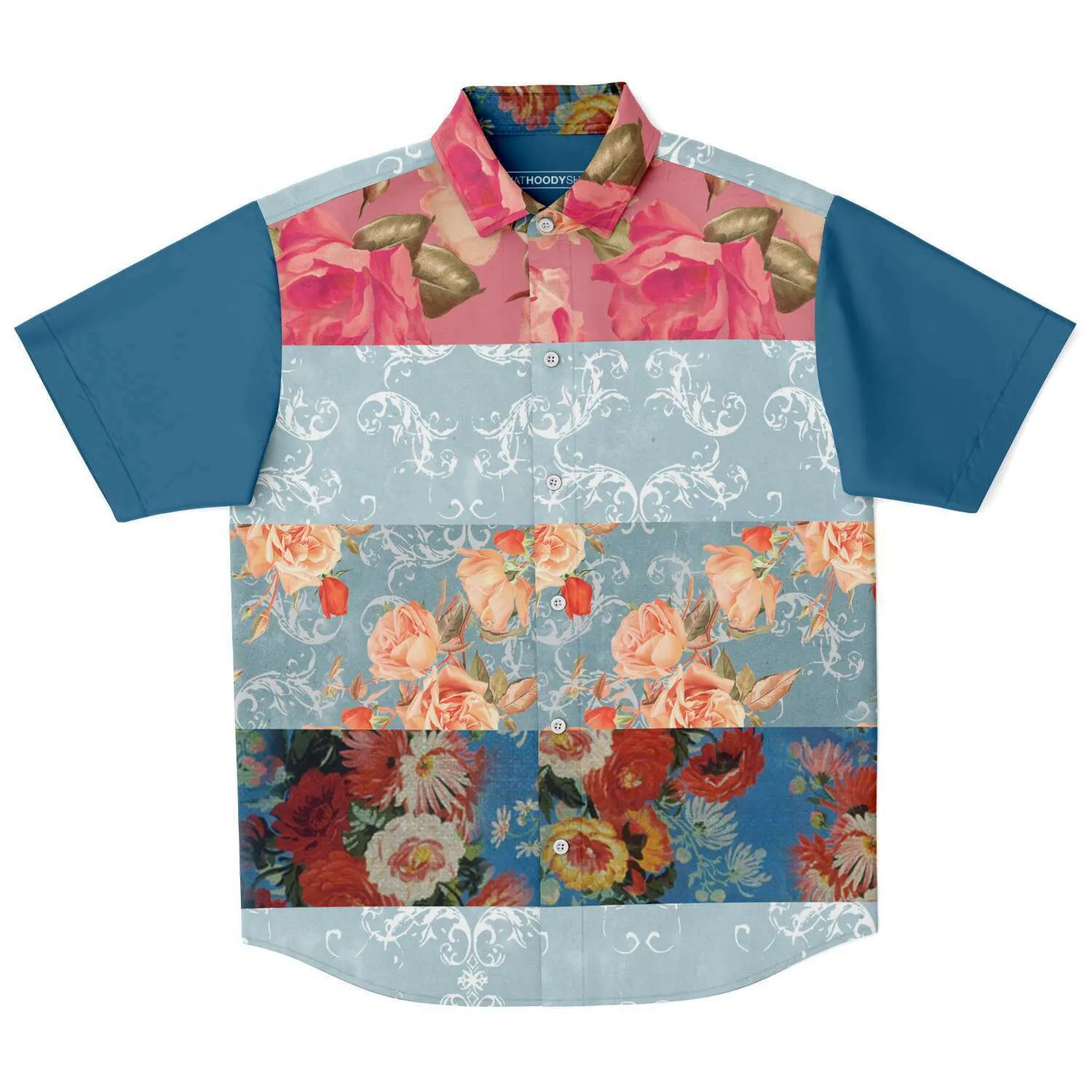 Blue Cabbage Short Sleeve Button Down Shirt