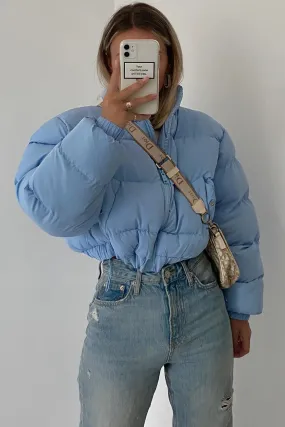 Blue Cropped Bubble Puffer Jacket