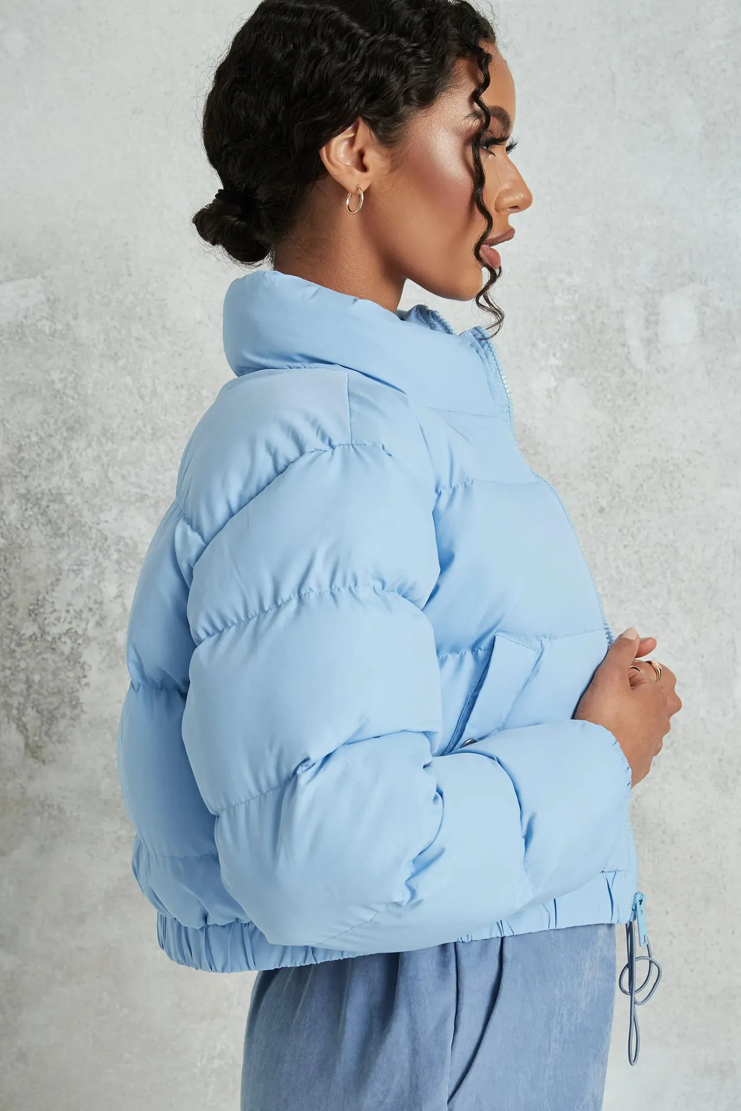 Blue Cropped Bubble Puffer Jacket