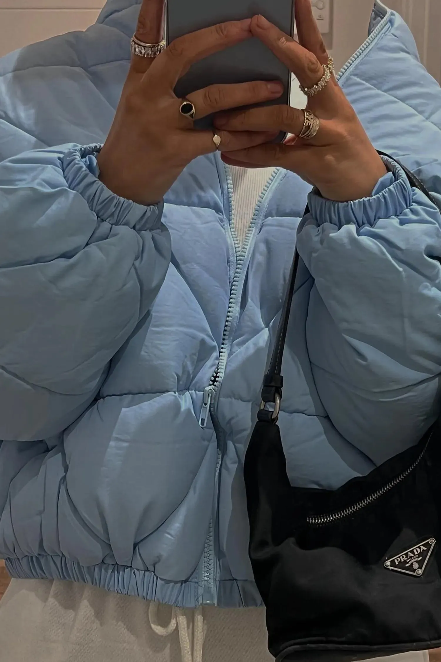 Blue Cropped Bubble Puffer Jacket