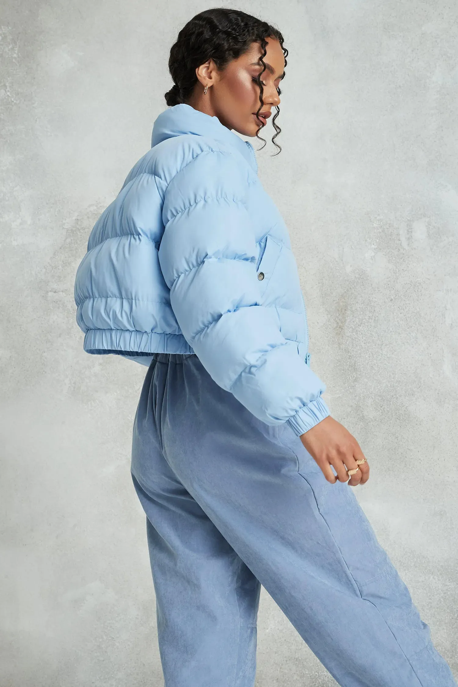 Blue Cropped Bubble Puffer Jacket