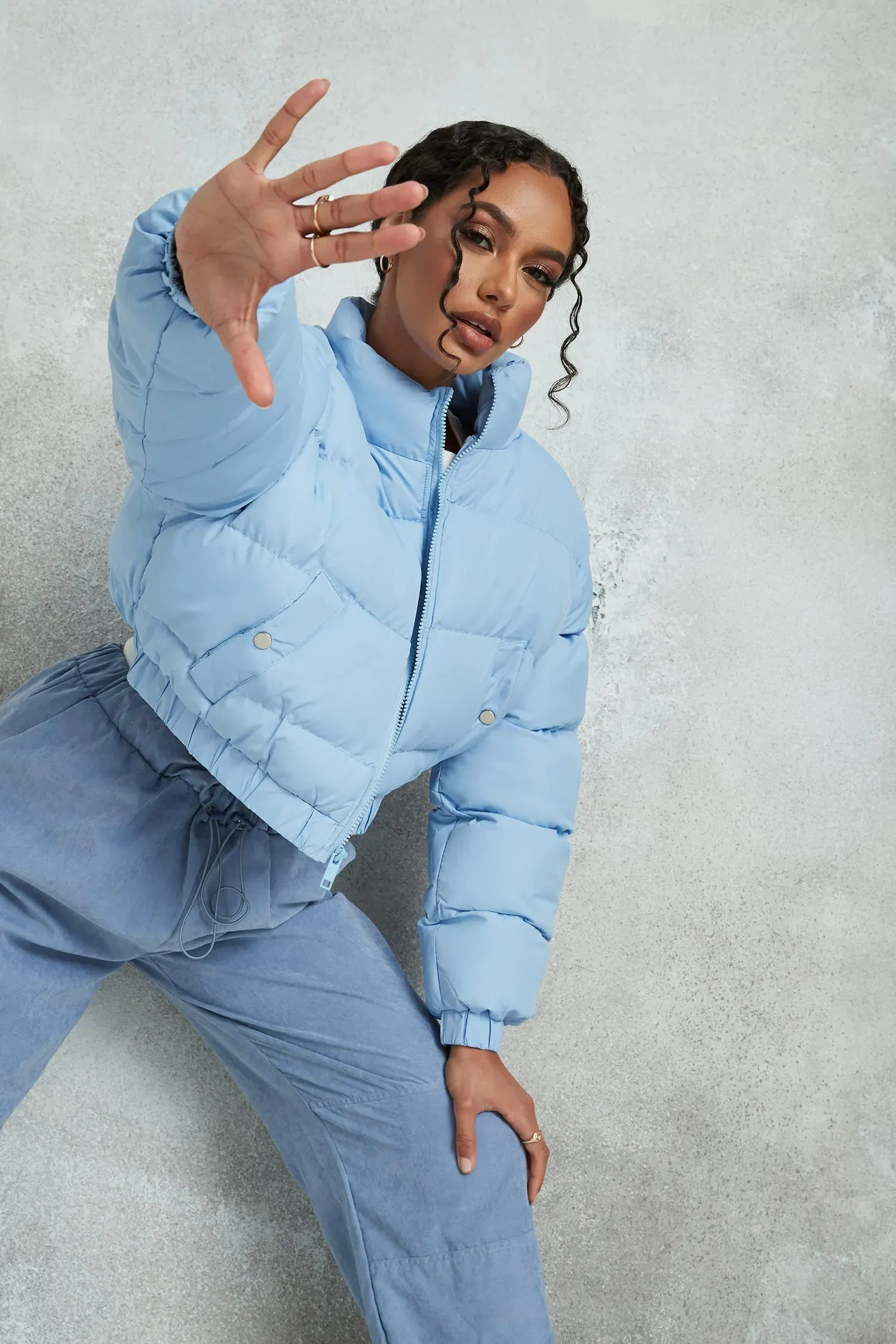 Blue Cropped Bubble Puffer Jacket