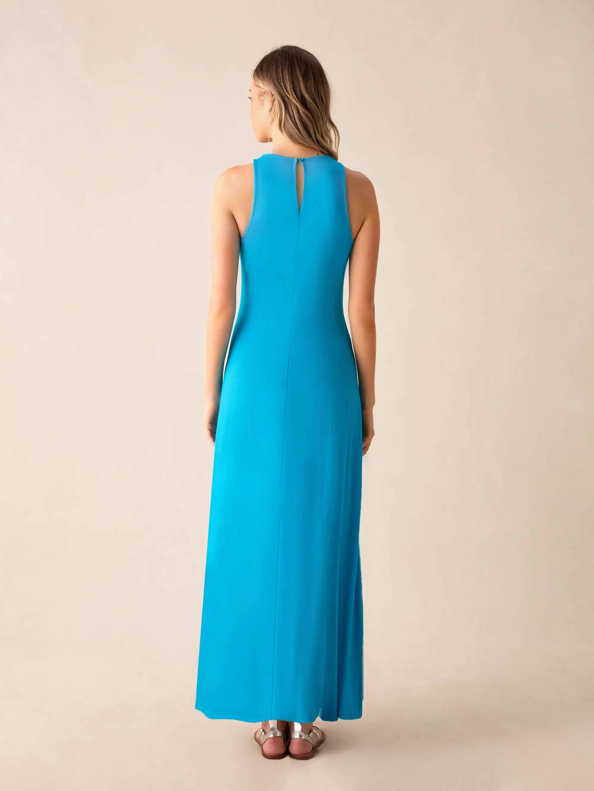 Blue Jersey Racer Maxi Dress