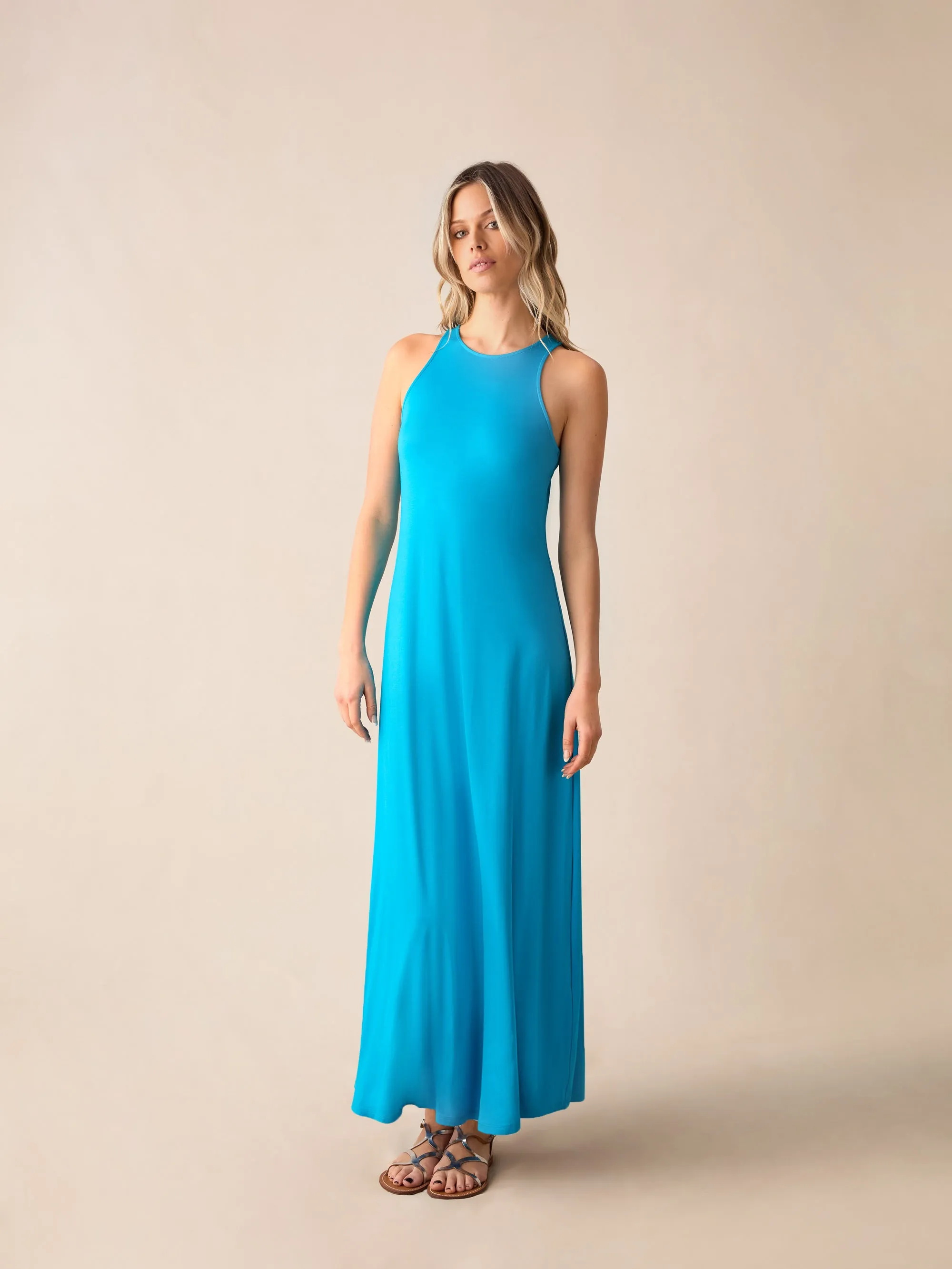 Blue Jersey Racer Maxi Dress