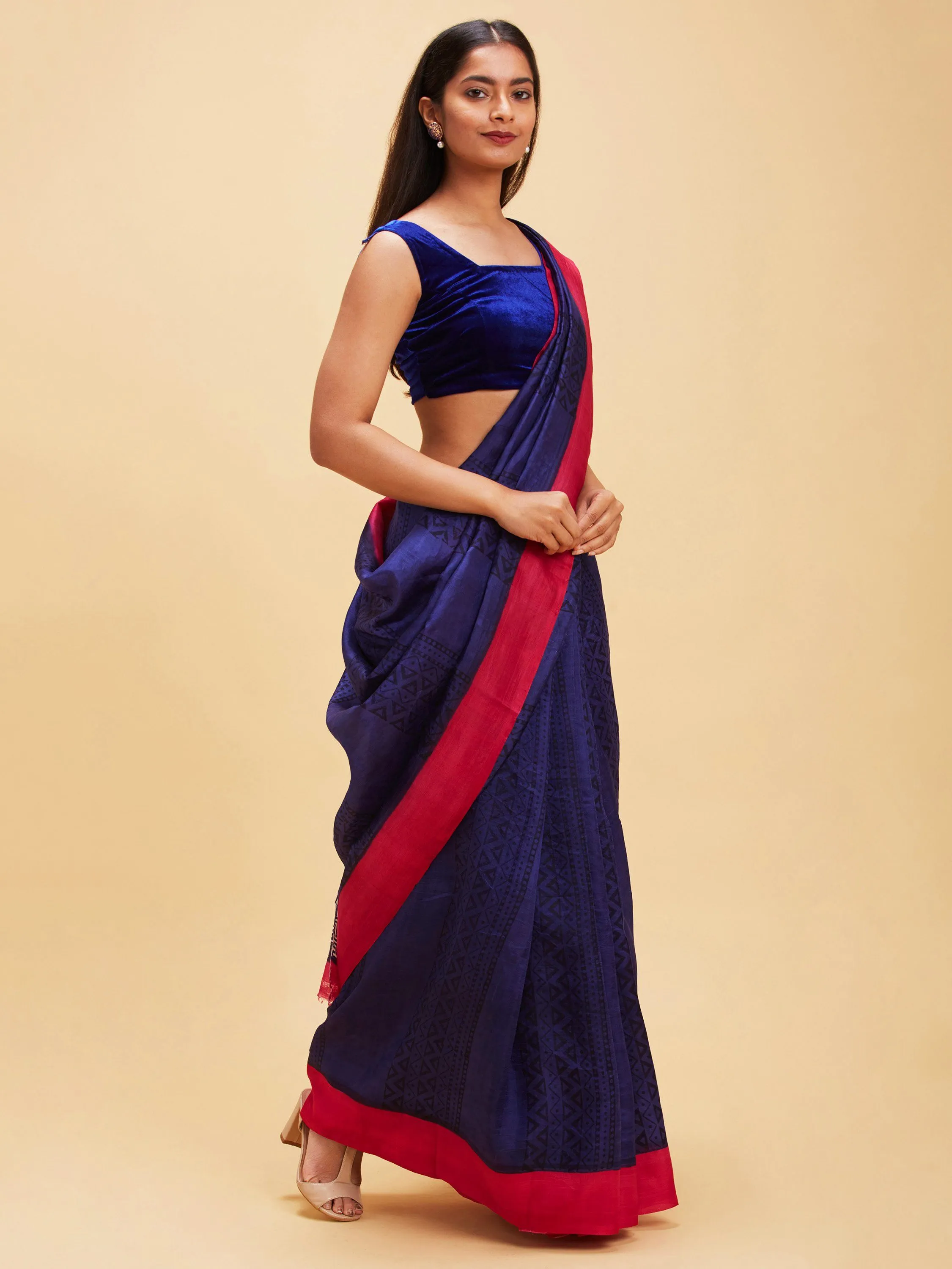 Blue pink pure silk saree