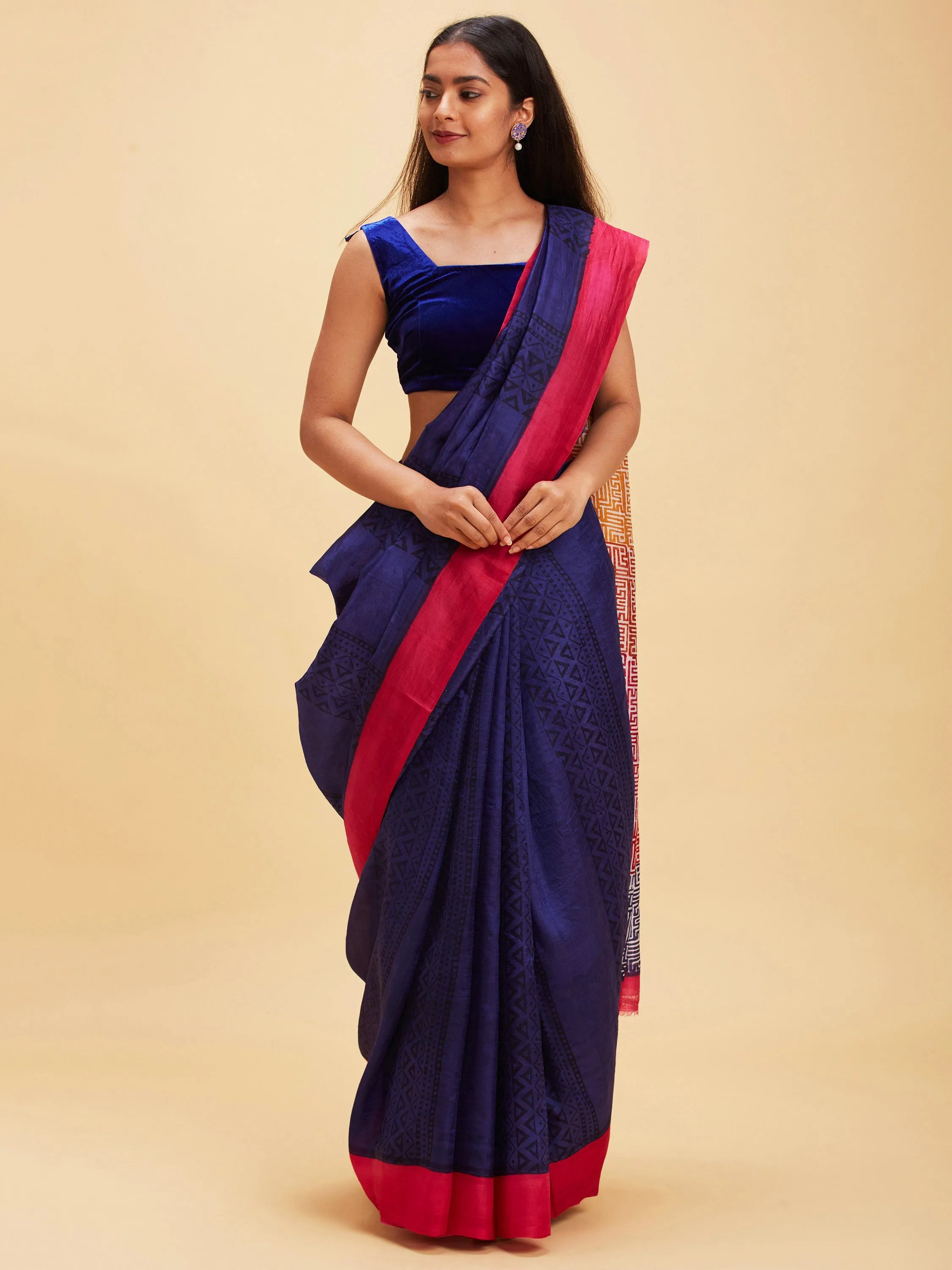 Blue pink pure silk saree