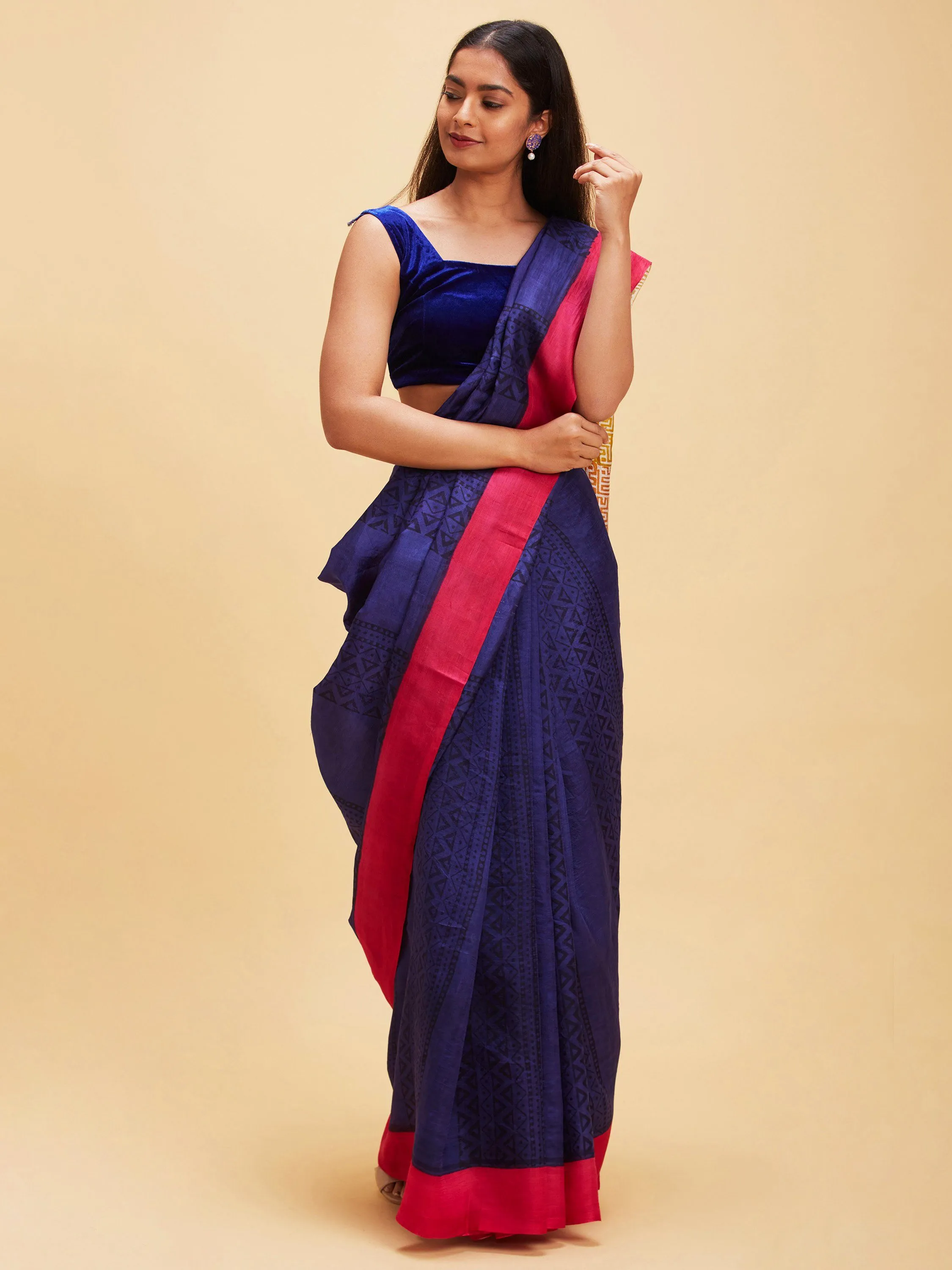 Blue pink pure silk saree