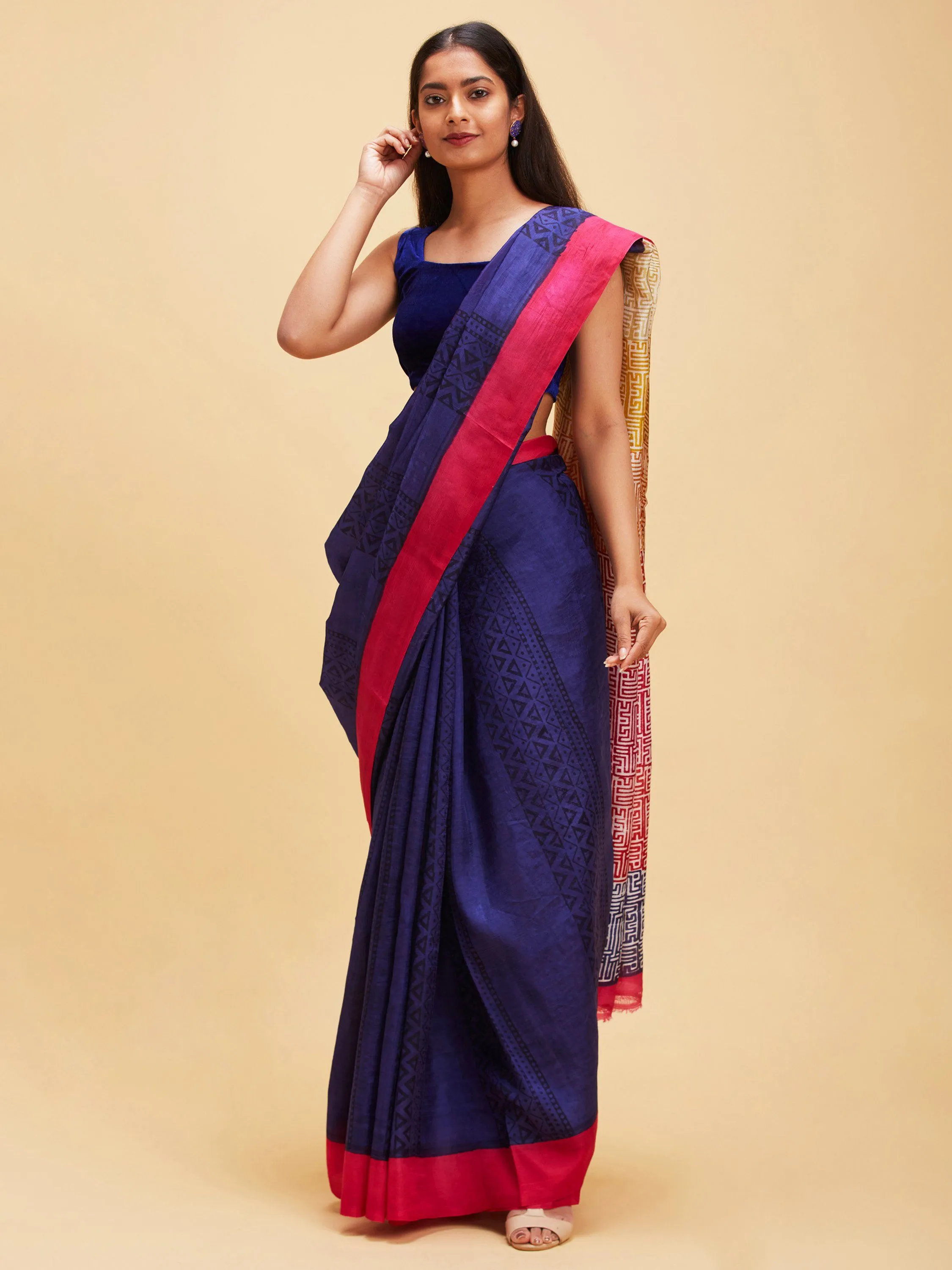 Blue pink pure silk saree