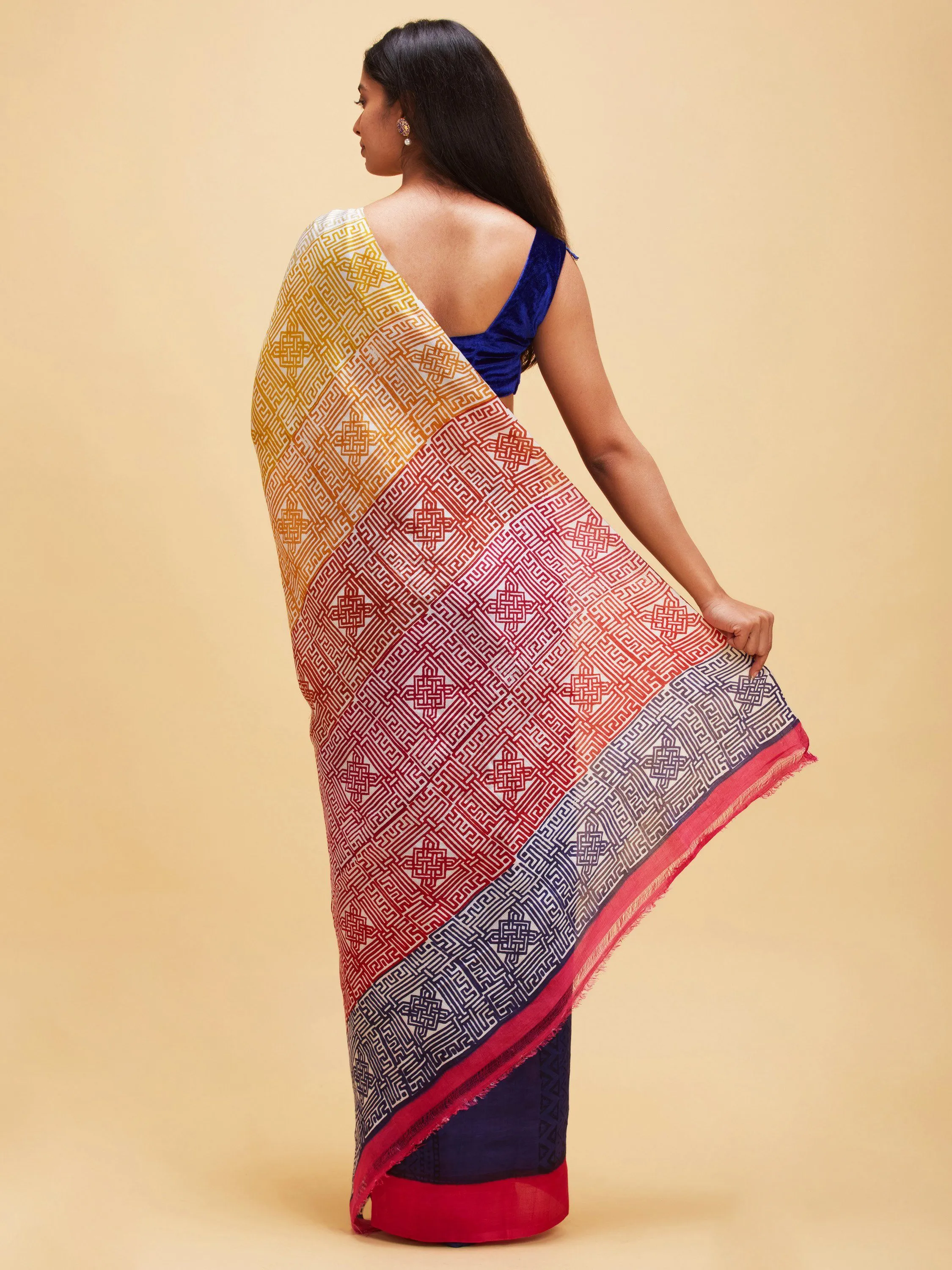 Blue pink pure silk saree