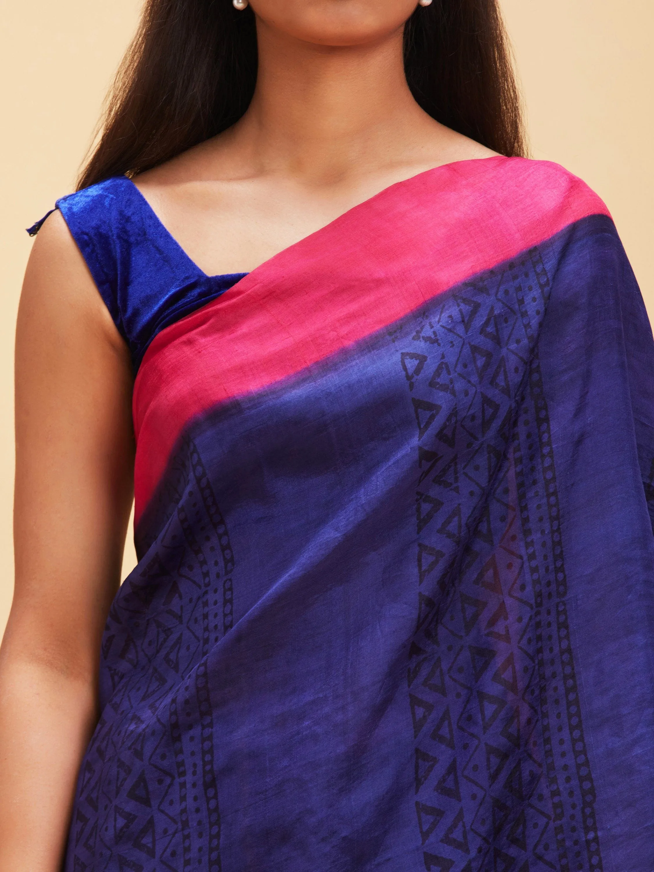 Blue pink pure silk saree