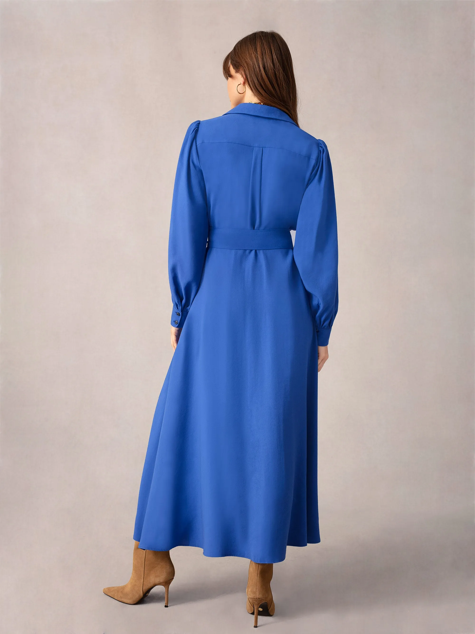 Blue Pocket Detail Midi Shirt Dress