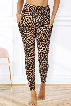 Brown Leopard Print Gym Pocket Leggings