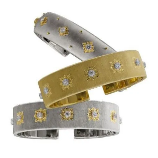 Buccellati - Macri Classica - Cuff Bracelet with Diamonds, 18k Yellow and White Gold, width 15.5 mm