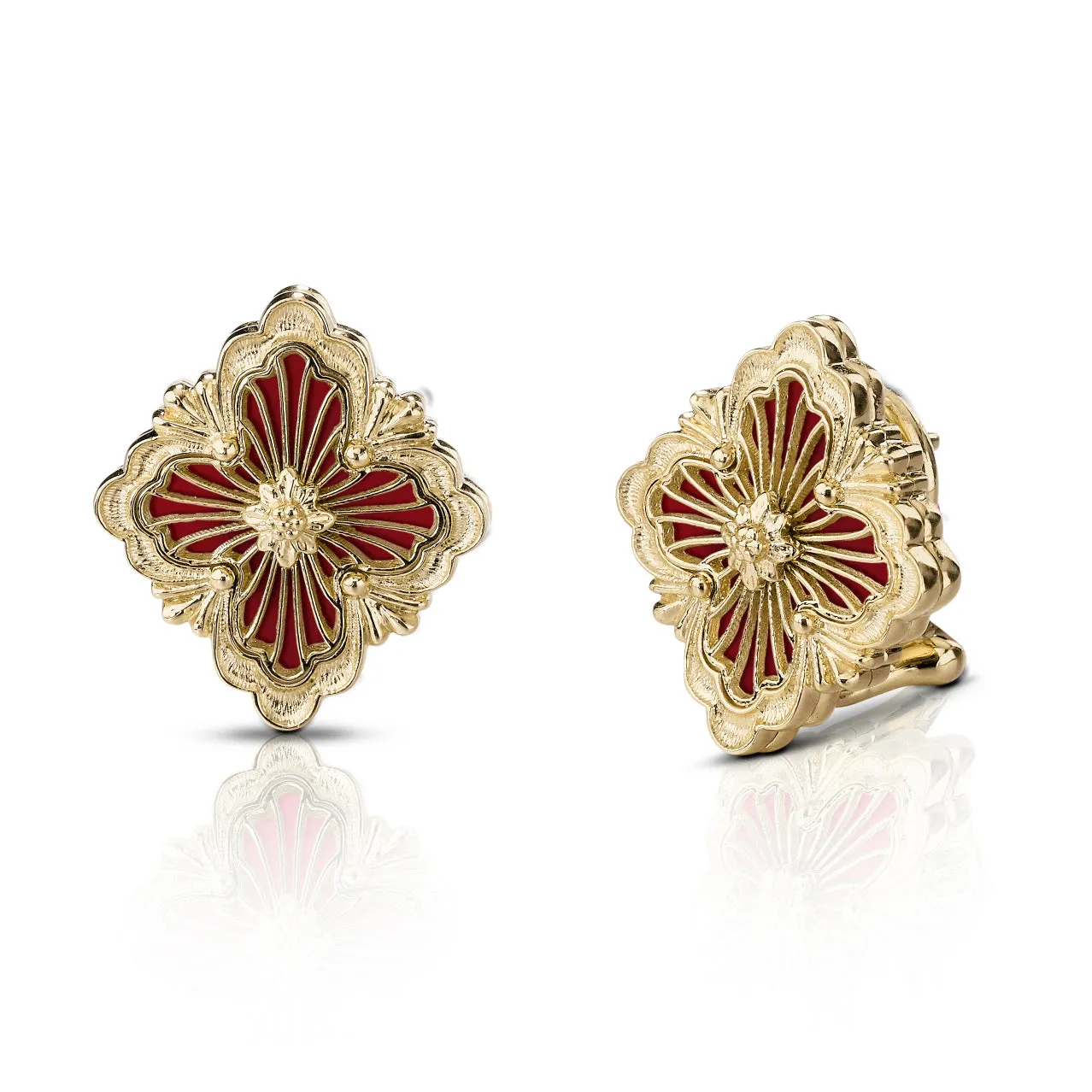 Buccellati - Opera Tulle - Button Earrings with Cathedral Red Enamel, 18k Yellow Gold