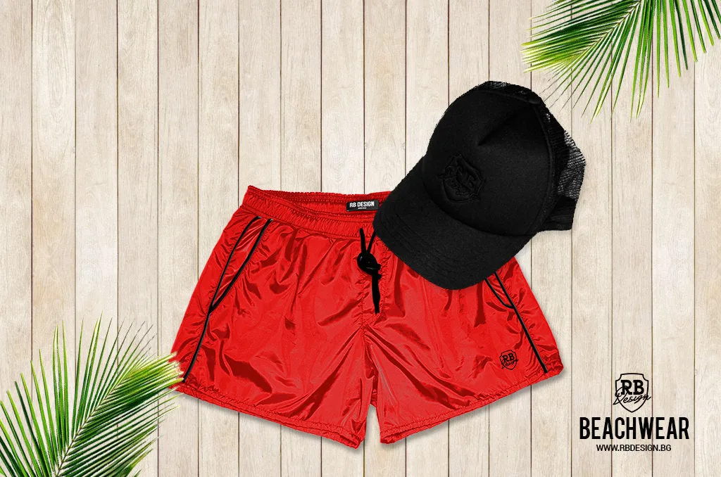 Bundle Red Mens Swimming Shorts   Black Hat BW01RB