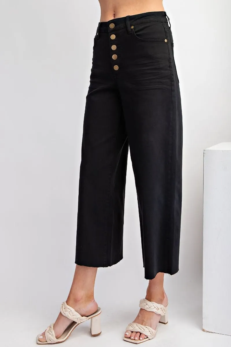 Button Front Stretch Twill Bell Bottom Pants