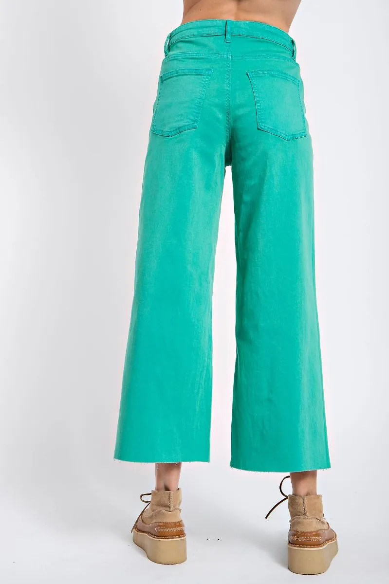 Button Front Stretch Twill Bell Bottom Pants