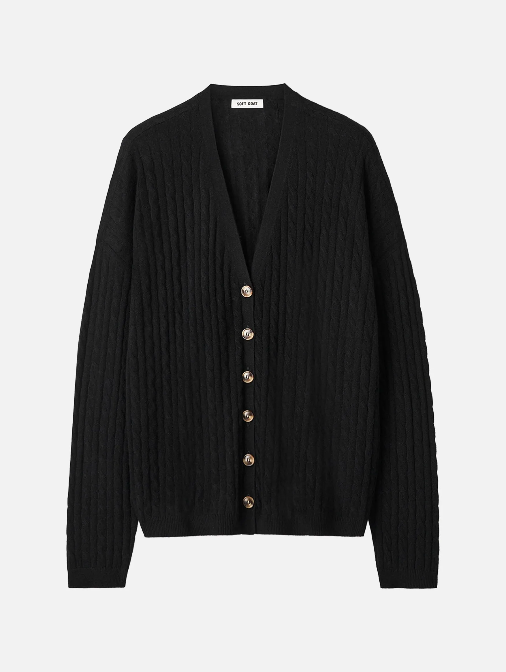 Cable Knit Cashmere Cardigan in Black