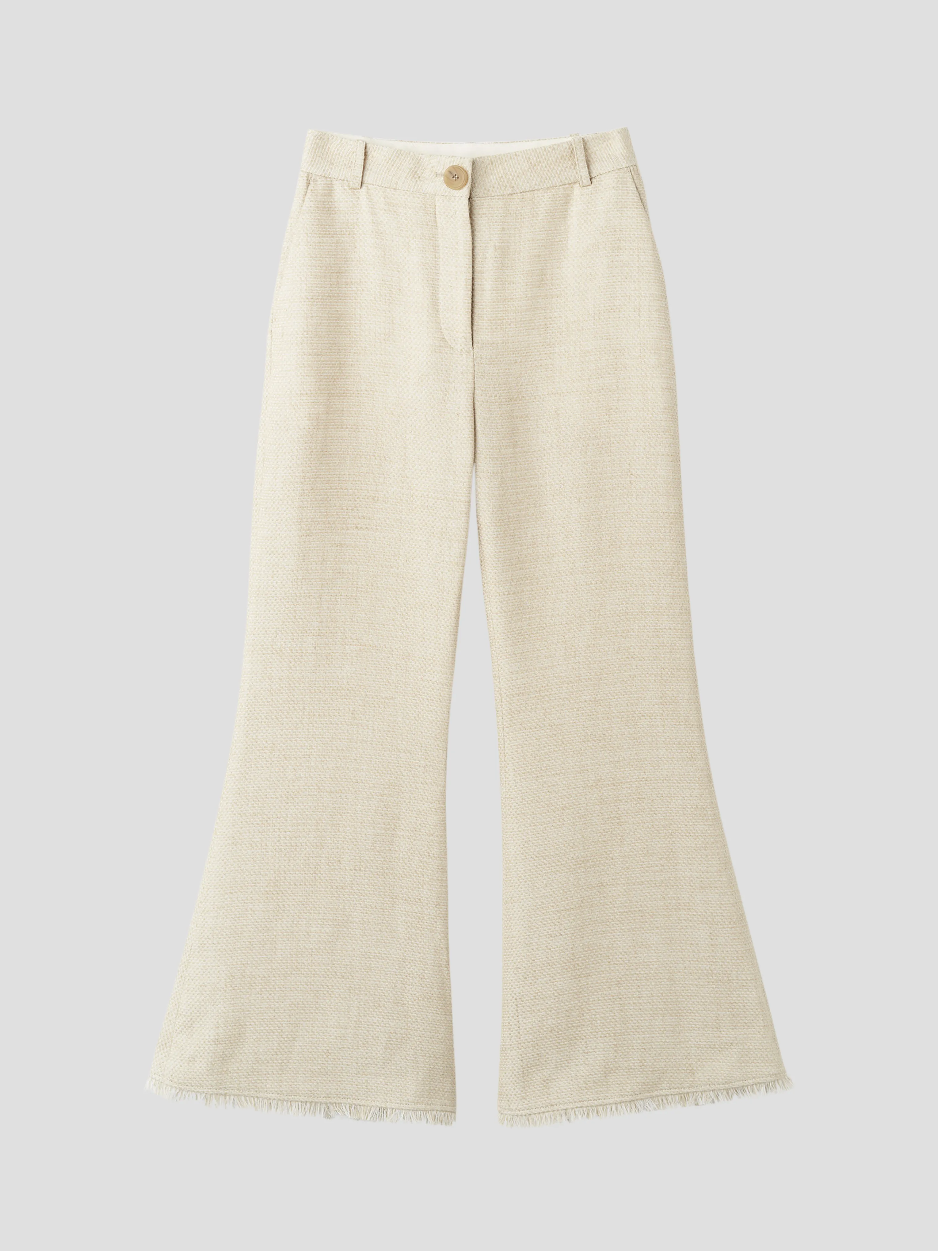 Caras Fringe-Trim Flare-Leg Tweed Pants