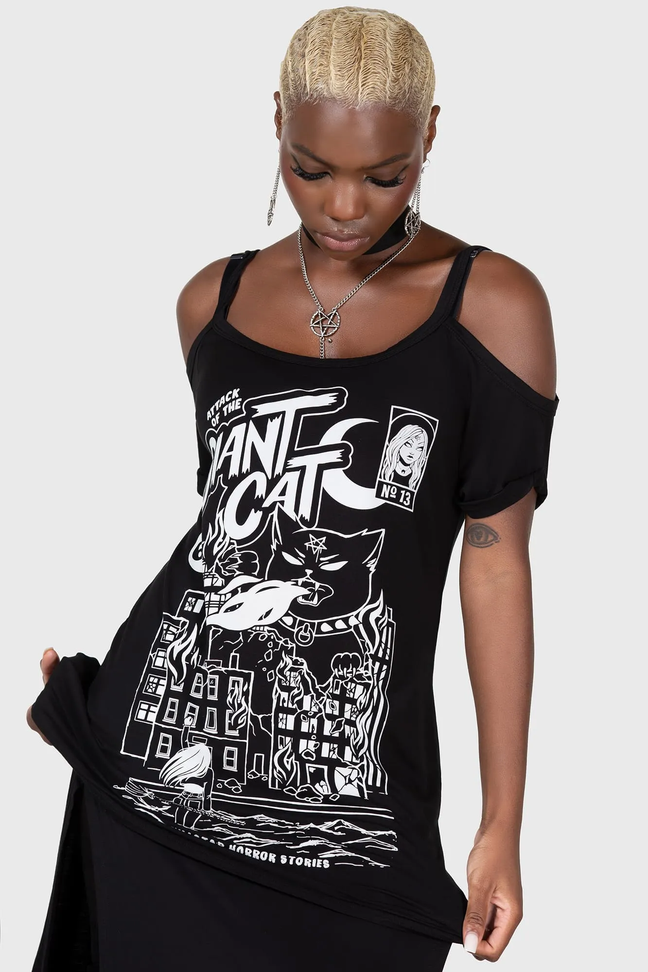 Cat Attack Distress Top