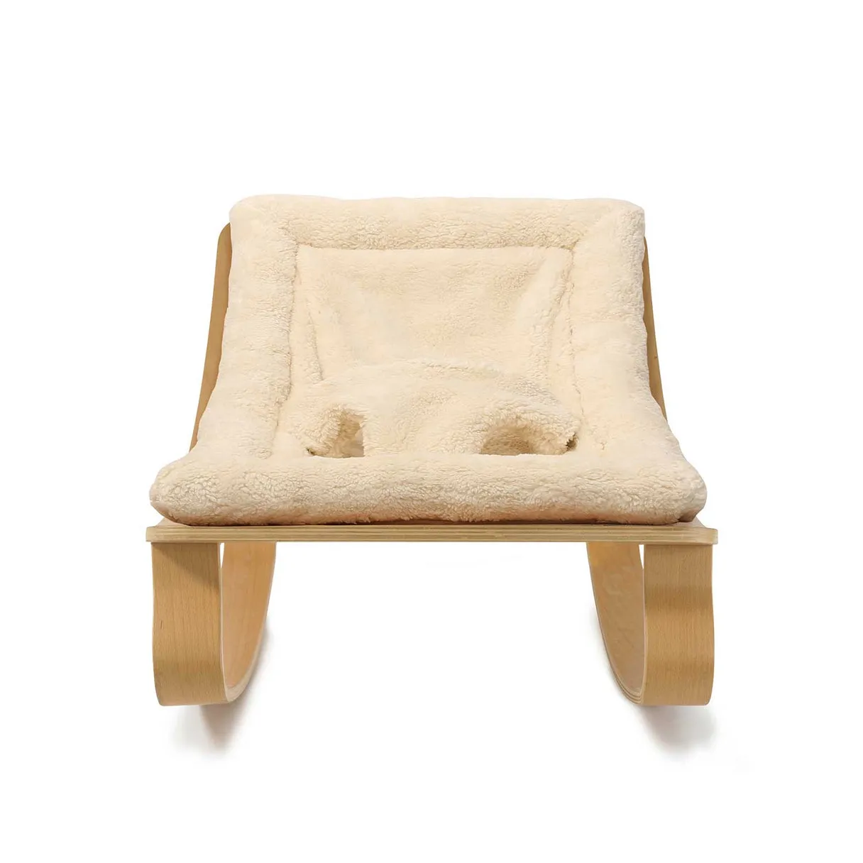 Charlie Crane Levo Baby Rocker in Beech with Fur Milk Cushion