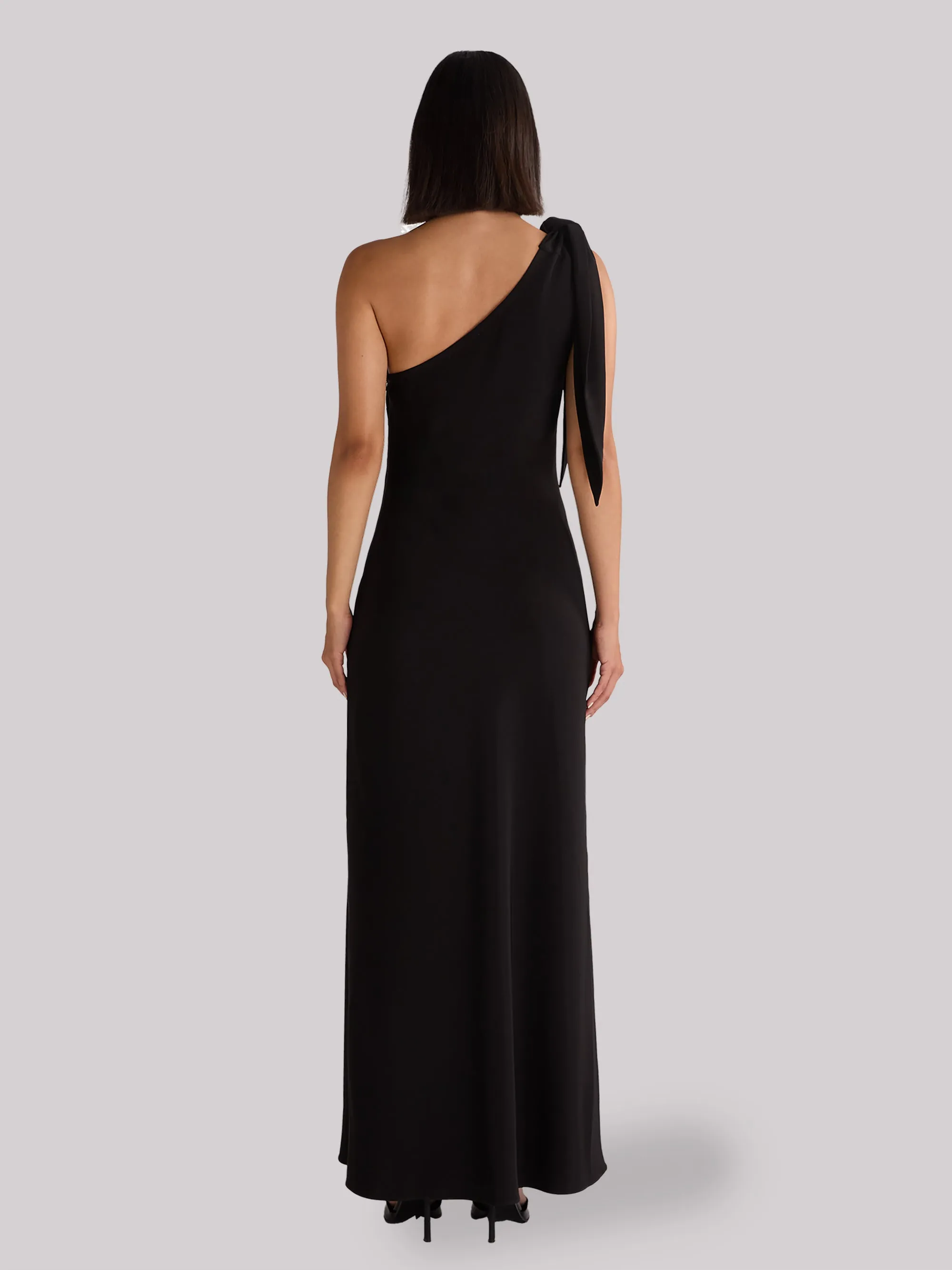 Charlotte Black Crepe One Shoulder Maxi Dress