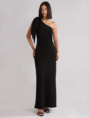 Charlotte Black Crepe One Shoulder Maxi Dress