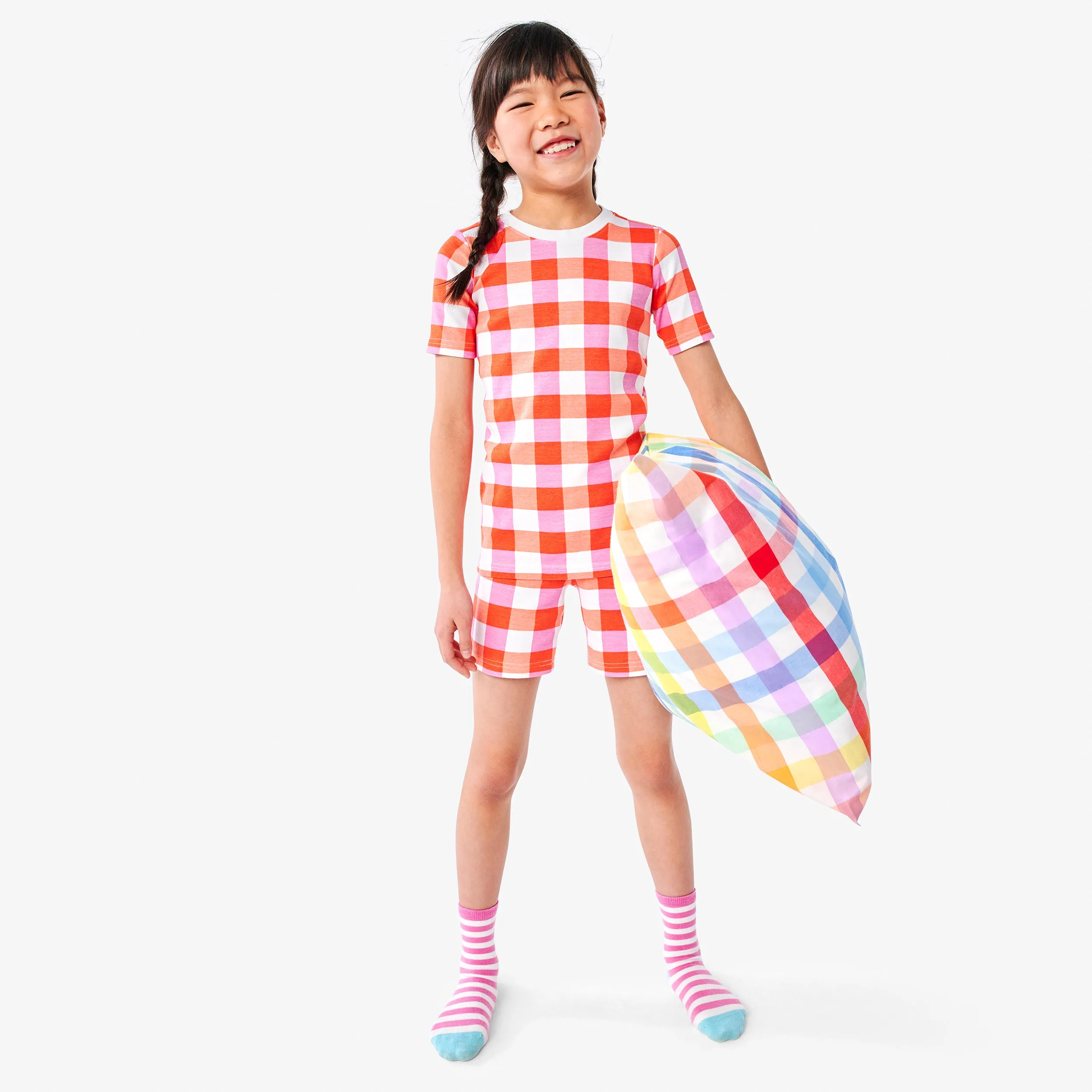 Clearance kids organic pj short in gingham