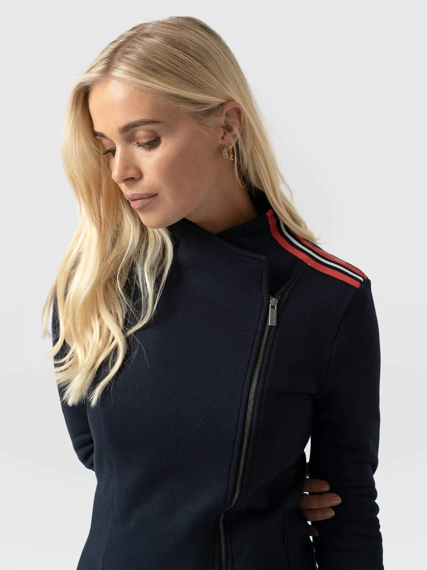 Cotton Biker Jacket - Navy Stripe