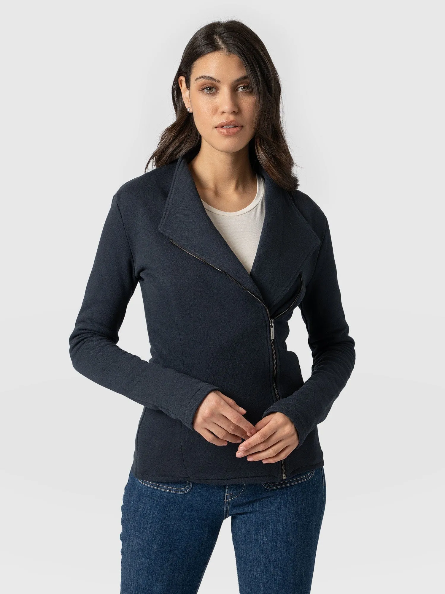 Cotton Biker Jacket - Navy