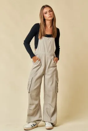 Cotton Twill Cargo Overall Jumpsuit