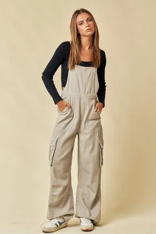 Cotton Twill Cargo Overall Jumpsuit