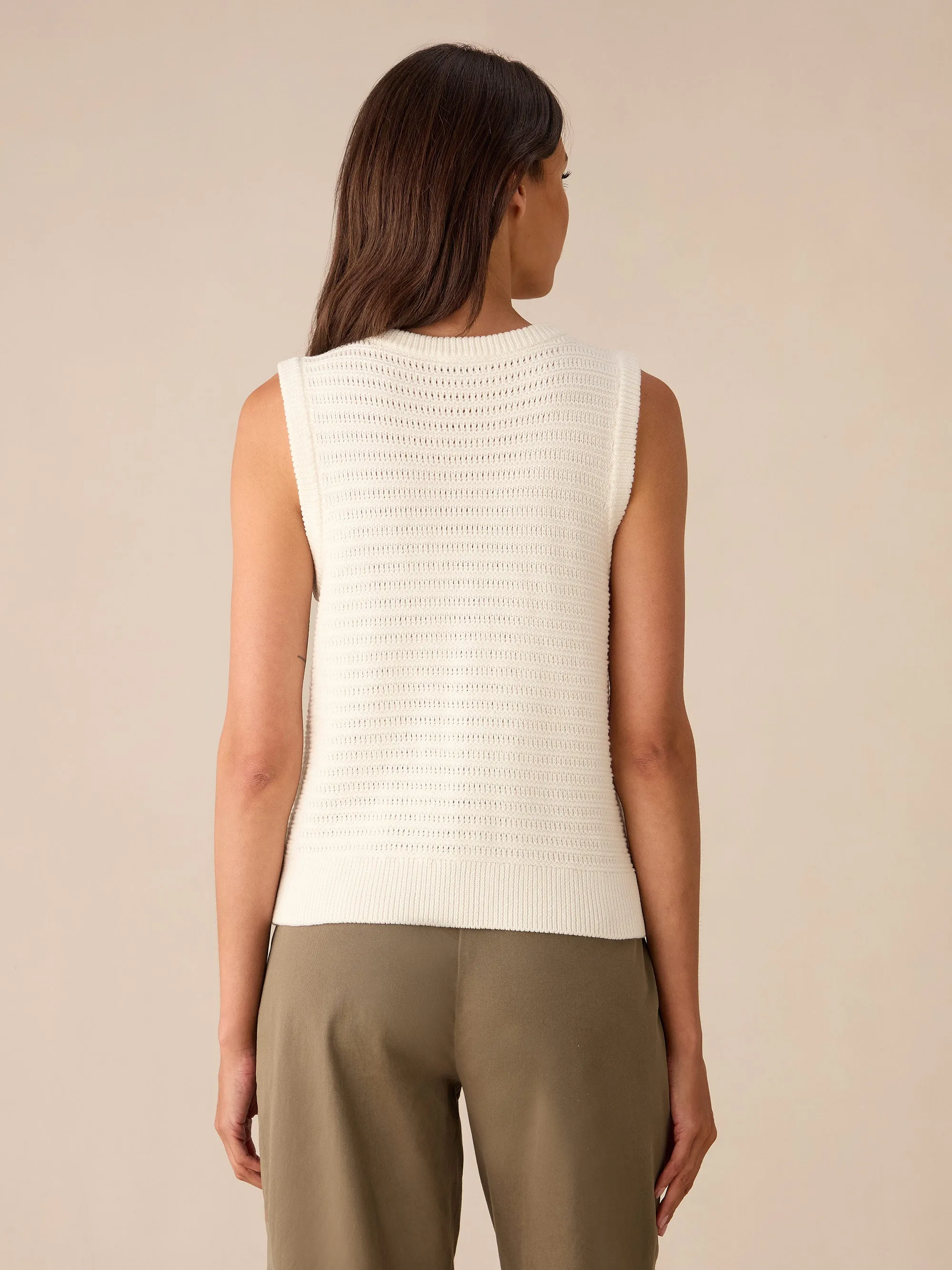 Cream Knitted Scoop Neck Button Vest